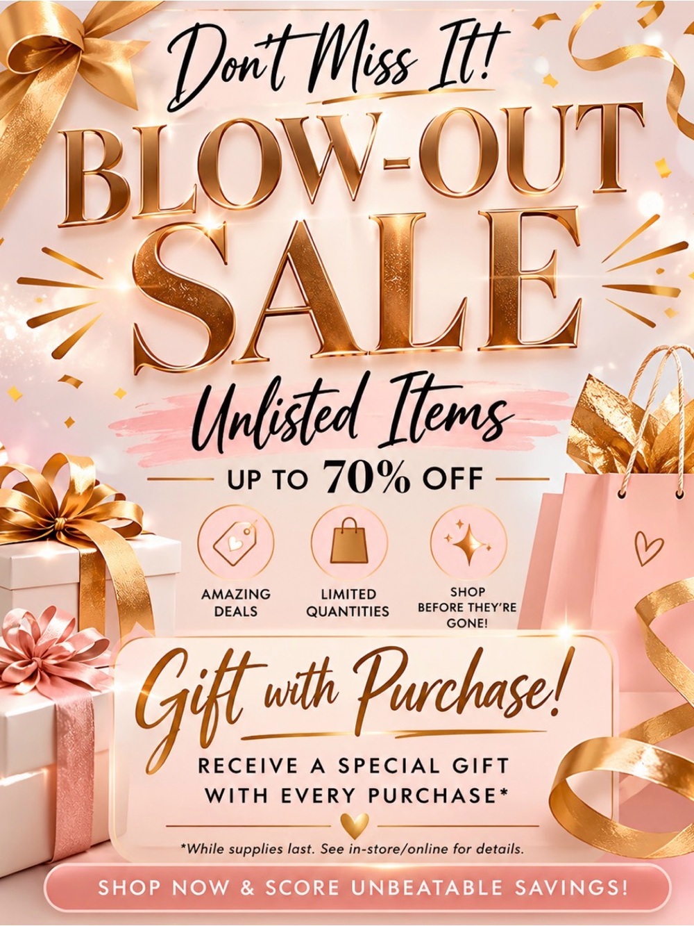 Blow-Out Sale Promo Poster - Pink & Rose Gold